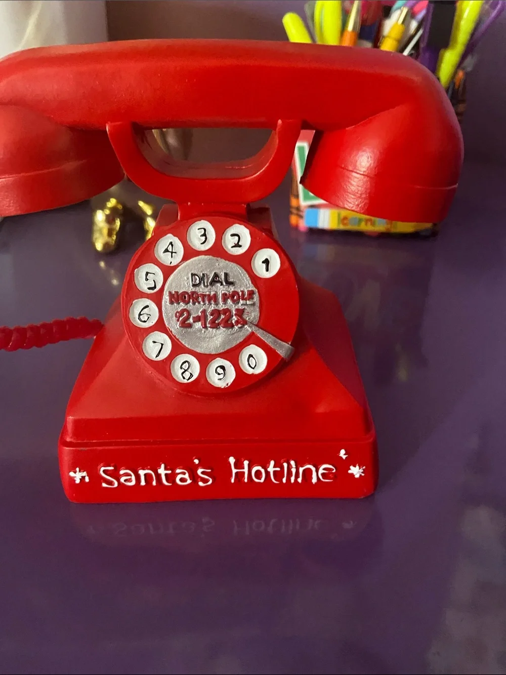 Santa's Hotline Red Retro Rotary Phone Decor